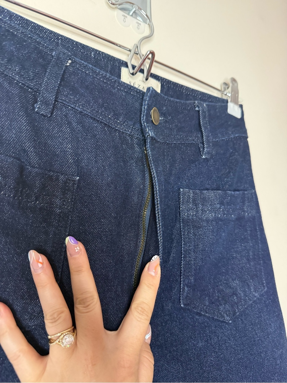 SEZANE Eric Trouser Retro 70s Parisian 100% Cotton Rigid Denim Jeans in Indigo - Picture 6 of 10